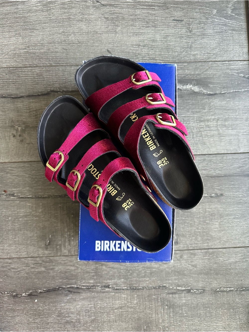 Birkenstock Florida Fresh Rivet Logo Maroon Velvet Exquisite Regular